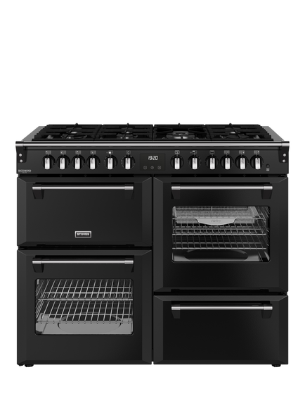 Stoves Richmond Deluxe 110cm Dual Fuel Gas Hob Range Cooker, Black, Black