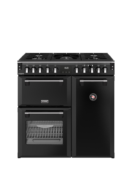 Stoves Richmond Deluxe 90cm Dual Fuel Gas Hob Range Cooker, Black, Black