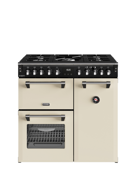 Stoves Richmond Deluxe 90cm Dual Fuel Gas Hob Range Cooker, Cream, Cream