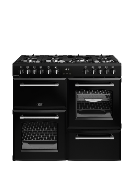 Belling Farmhouse 100cm Dual Fuel Gas Hob Range Cooker, Black, Black
