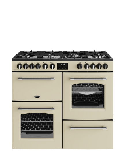Belling Farmhouse 100cm Dual Fuel Gas Hob Range Cooker, Cream, Cream