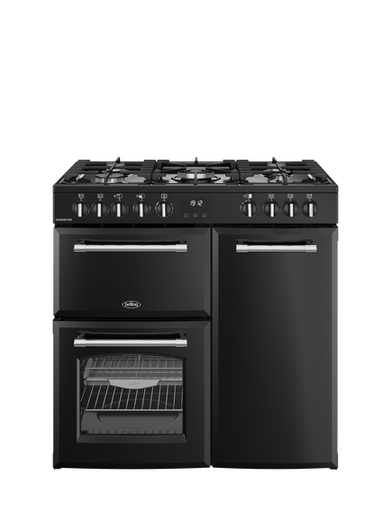 Belling Farmhouse 90DF Dual Fuel Range Cooker, Black, Black