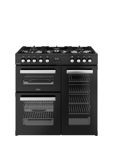 Belling Cookcentre 90cm Dual Fuel Gas Hob Range Cooker, Black, Black