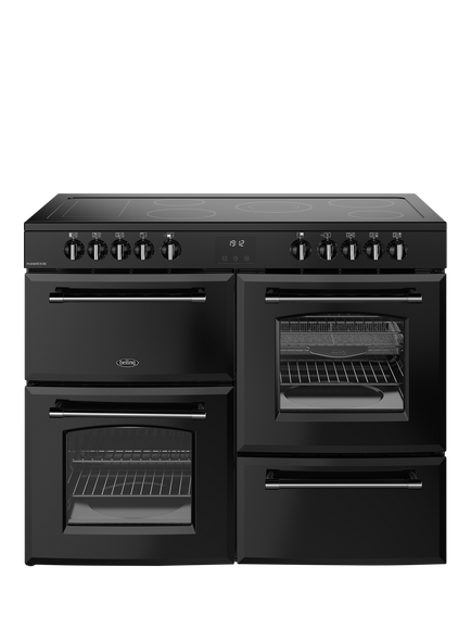 Belling Farmhouse 110cm Electric Ceramic Hob Range Cooker, Black, Black