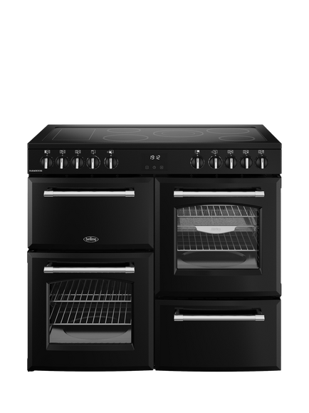 Belling Farmhouse 100cm Electric Ceramic Hob Range Cooker, Black, Black