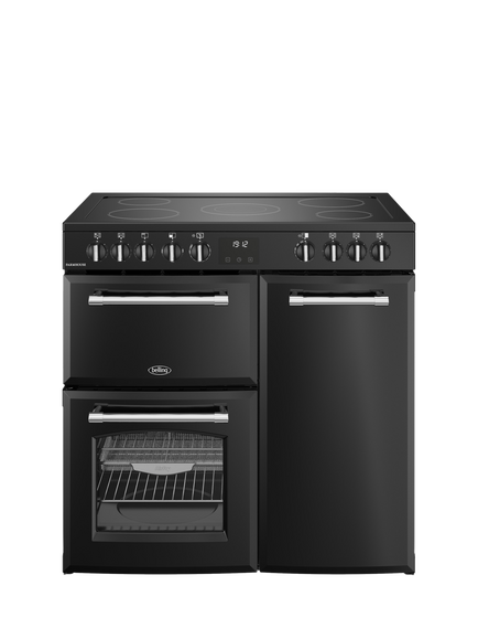 Belling Farmhouse 90cm Electric Ceramic Hob Range Cooker, Black, Black