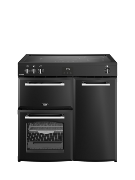 Belling Farmhouse 90cm Electric Induction Hob Range Cooker, Black, Black