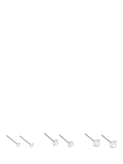 Simply Silver Cubic Zirconia Classic Round Stud Earrings, Pack of 3, Silver, Silver