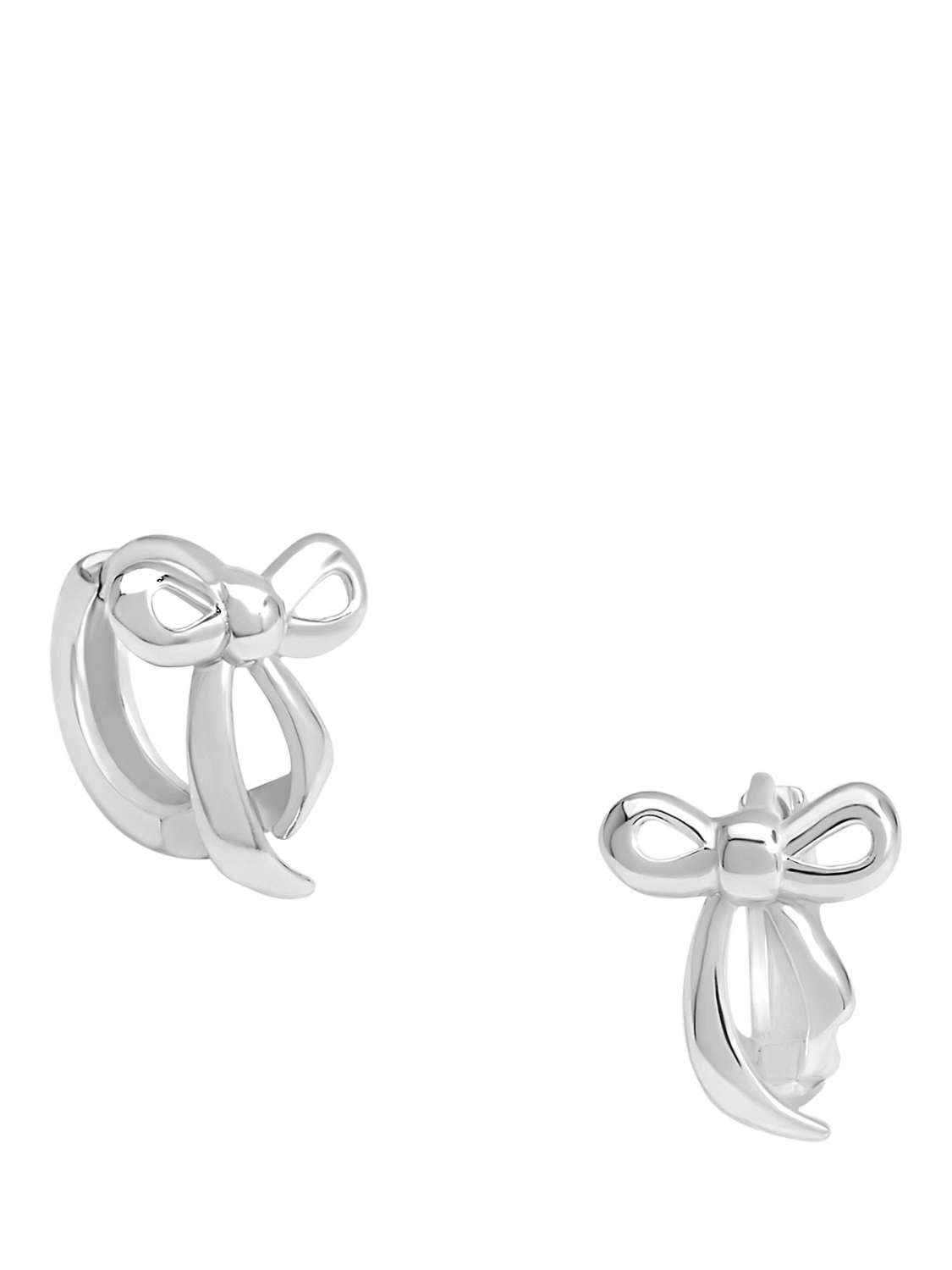 Product image 1 of 3, which shows Simply Silver Polished Bow Hoop Earrings, Silver