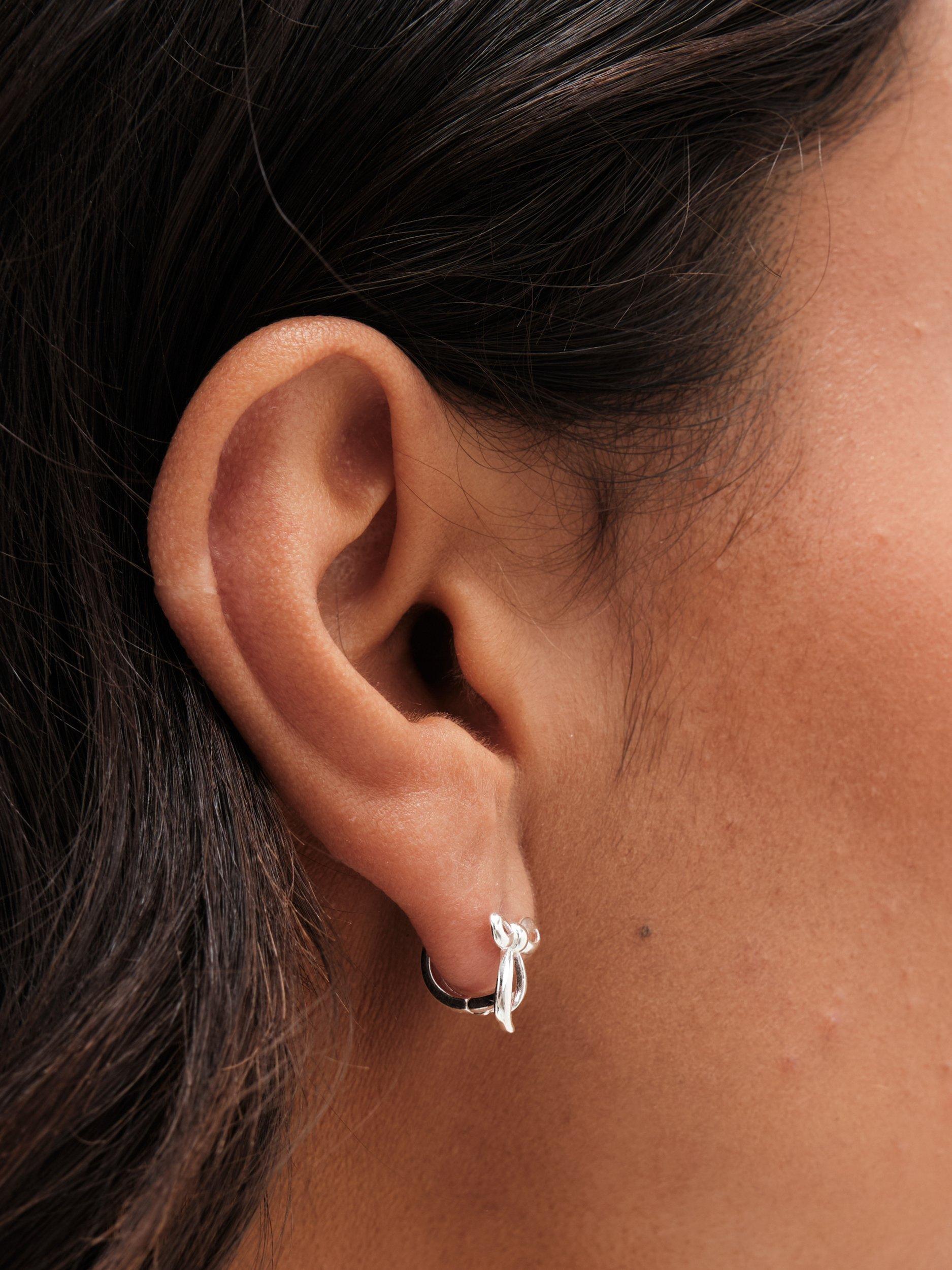 Product image 3 of 3, which shows Simply Silver Polished Bow Hoop Earrings, Silver