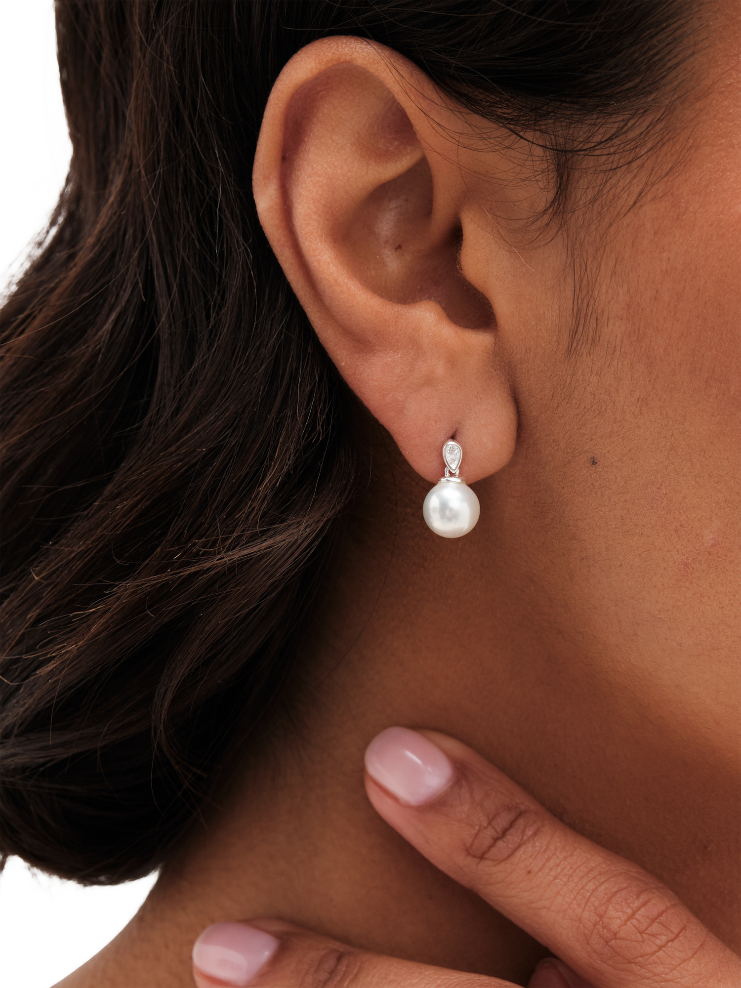 Product image 2 of 2, which shows Simply Silver Cubic Zirconia & Pearl Classic Stud Earrings, Silver
