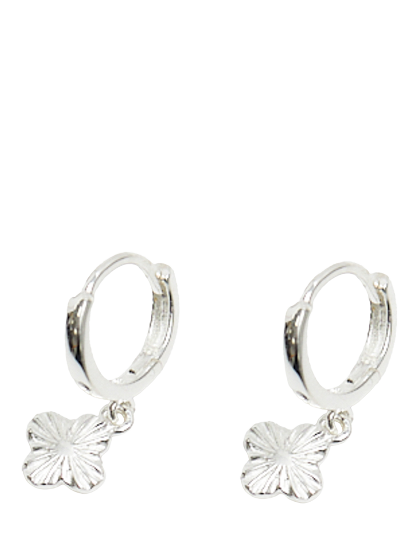 Product image 2 of 3, which shows Simply Silver Polished Diamond Cut Clover Charm Drop Hoop Earrings, Silver