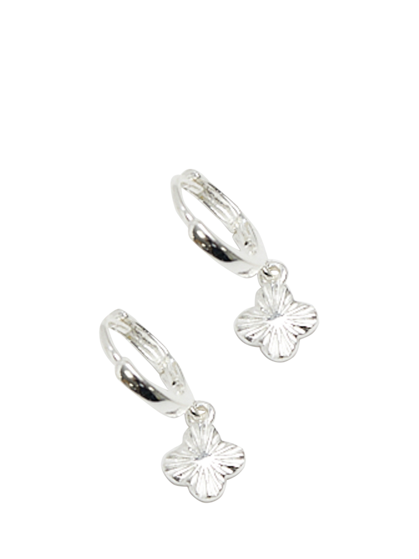 Product image 3 of 3, which shows Simply Silver Polished Diamond Cut Clover Charm Drop Hoop Earrings, Silver