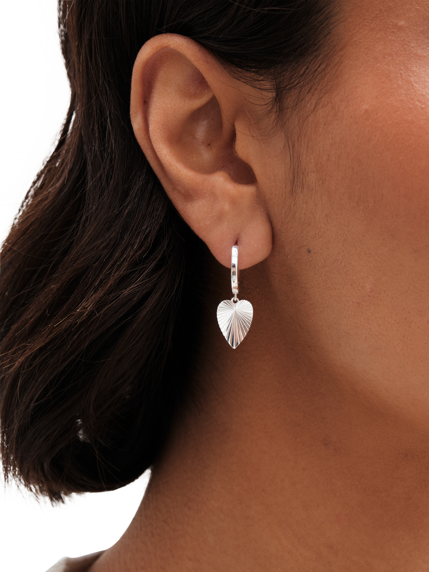 Product image 2 of 3, which shows Simply Silver Polished Diamond Cut Heart Drop Earrings, Silver