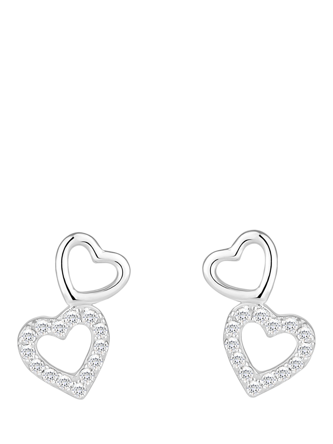 Product image 1 of 2, which shows Simply Silver Cubic Zirconia Double Heart Stud Earrings, Silver