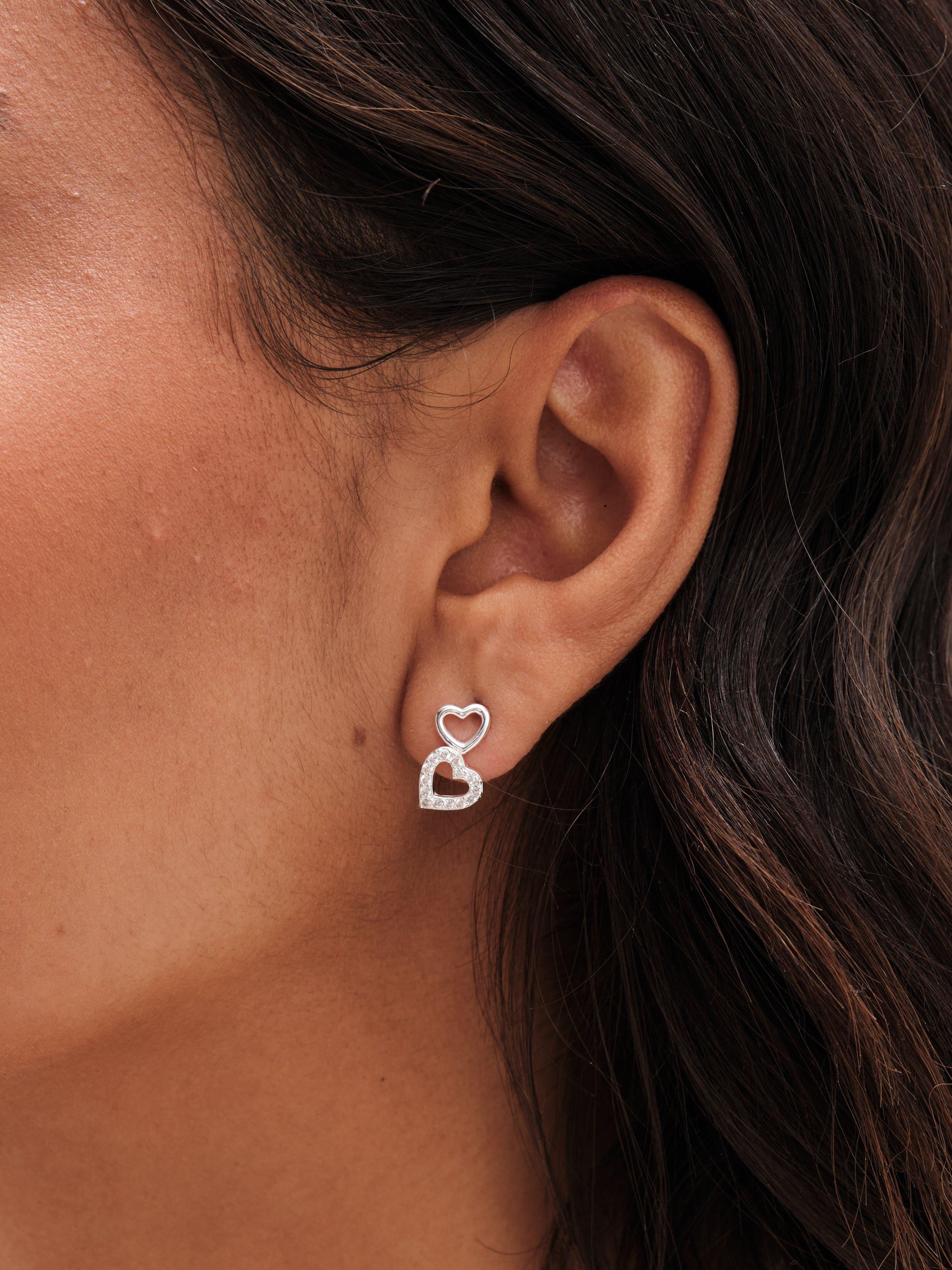Product image 2 of 2, which shows Simply Silver Cubic Zirconia Double Heart Stud Earrings, Silver