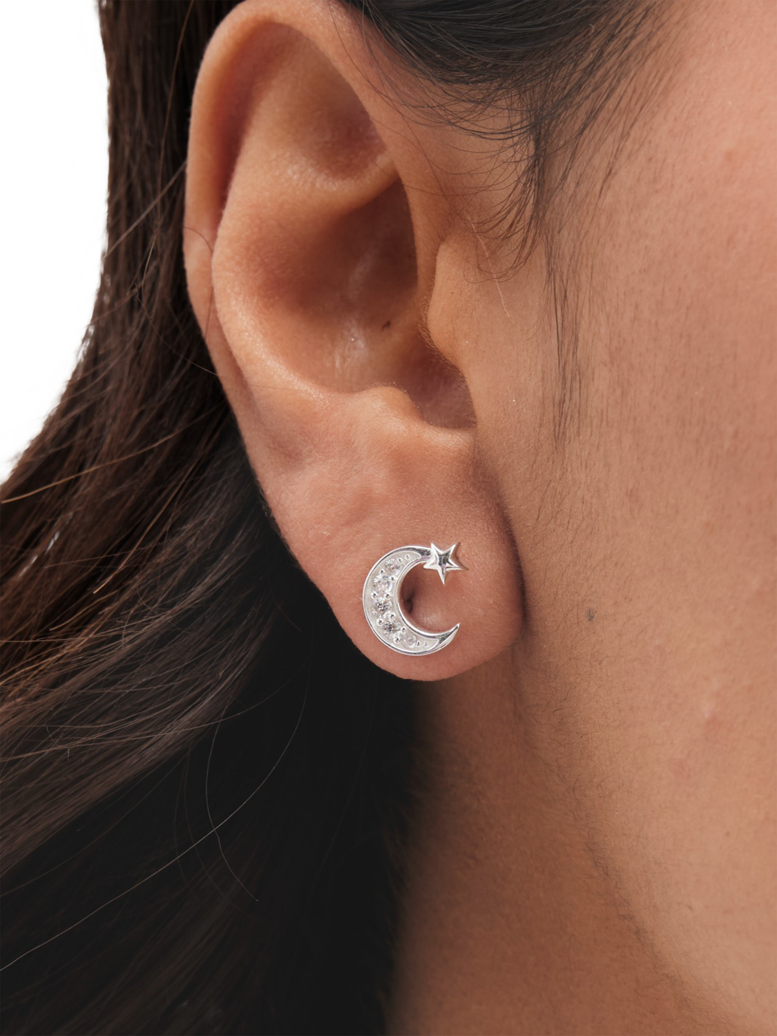 Product image 3 of 3, which shows Simply Silver Cubic Zirconia Pave Celestial Stud Earrings, Silver