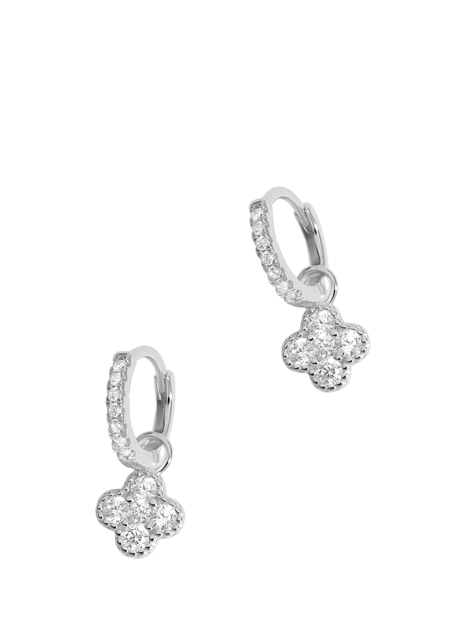 Simply Silver Polished Cubic Zirconia Pave Clover Charm Hoop Earrings