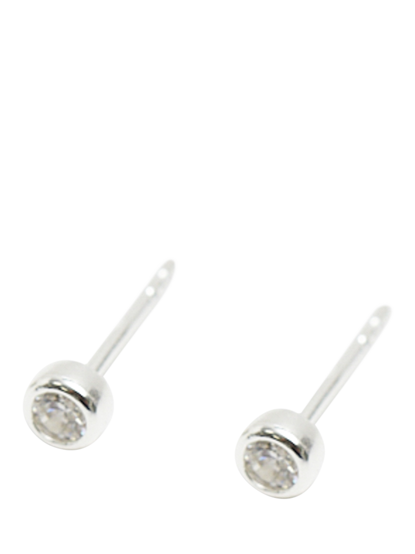 Product image 2 of 3, which shows Simply Silver Cubic Zirconia Mini Besel Stud Earrings, Silver