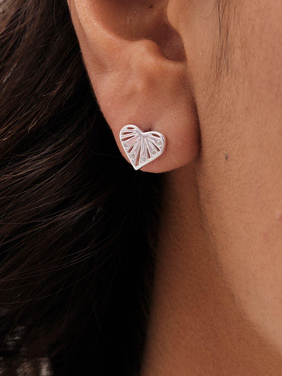 Product image 4 of 4, which shows Simply Silver Cubic Zirconia Sunburst Heart Stud Earrings, Silver