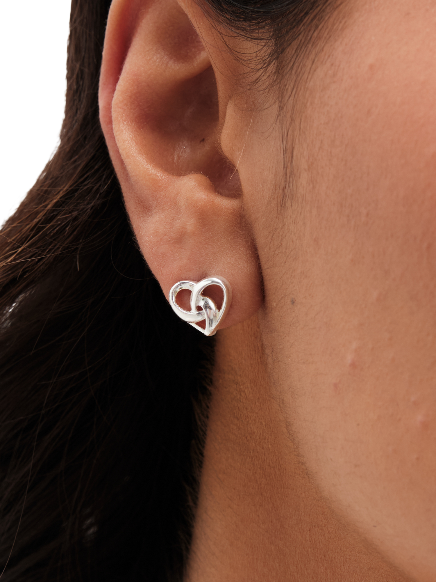 Product image 2 of 4, which shows Simply Silver Heart Knot Stud Earrings, Silver