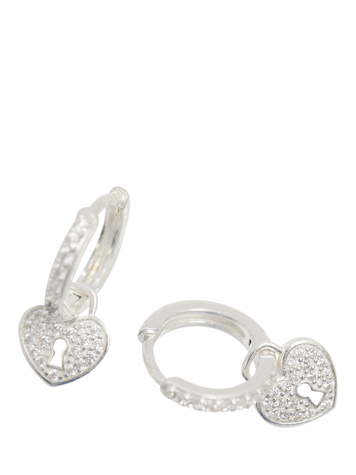Product image 1 of 3, which shows Simply Silver Pave Padlock Charm Hoop Earrings, Silver