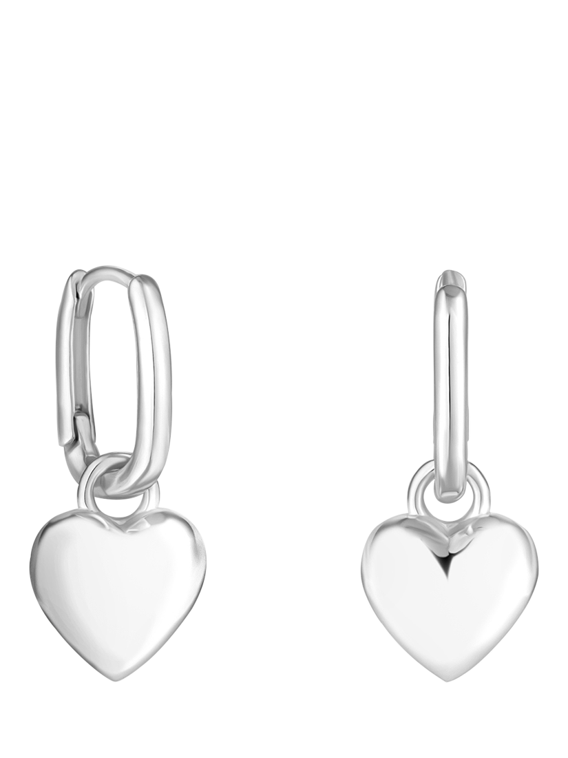 Product image 1 of 3, which shows Simply Silver Polished Puff Heart Charm Hoop Earrings, Silver