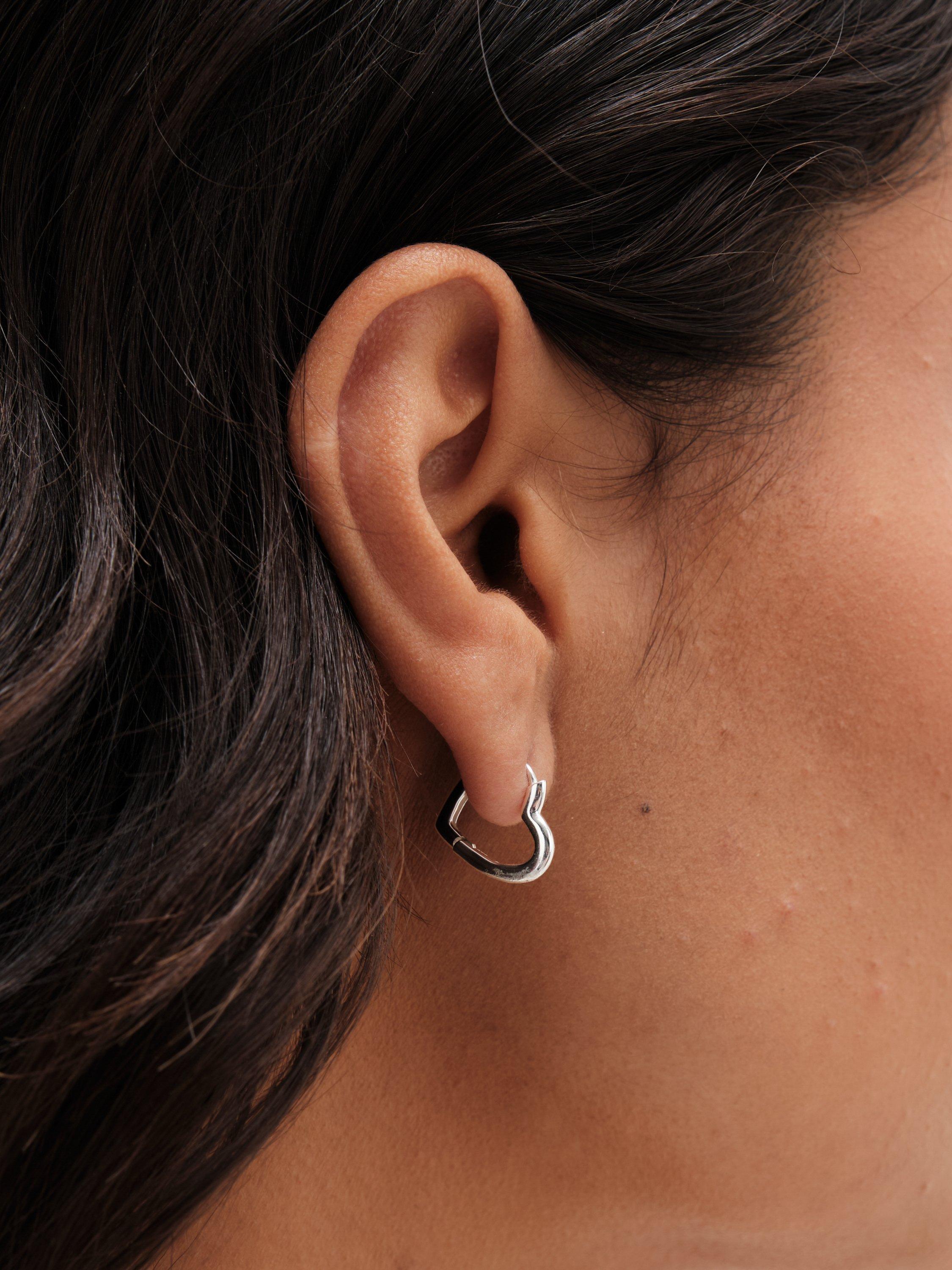 Product image 2 of 3, which shows Simply Silver Sterling Silver 925 Polished Open Heart Huggie Hoop Earrings