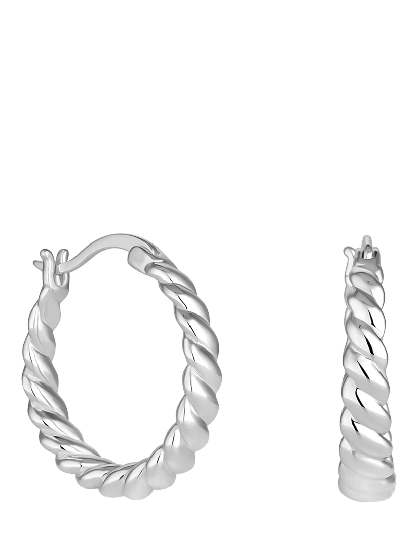 Product image 1 of 3, which shows Simply Silver Sterling Silver 925 Polished Textured Hoop Earrings, Silver