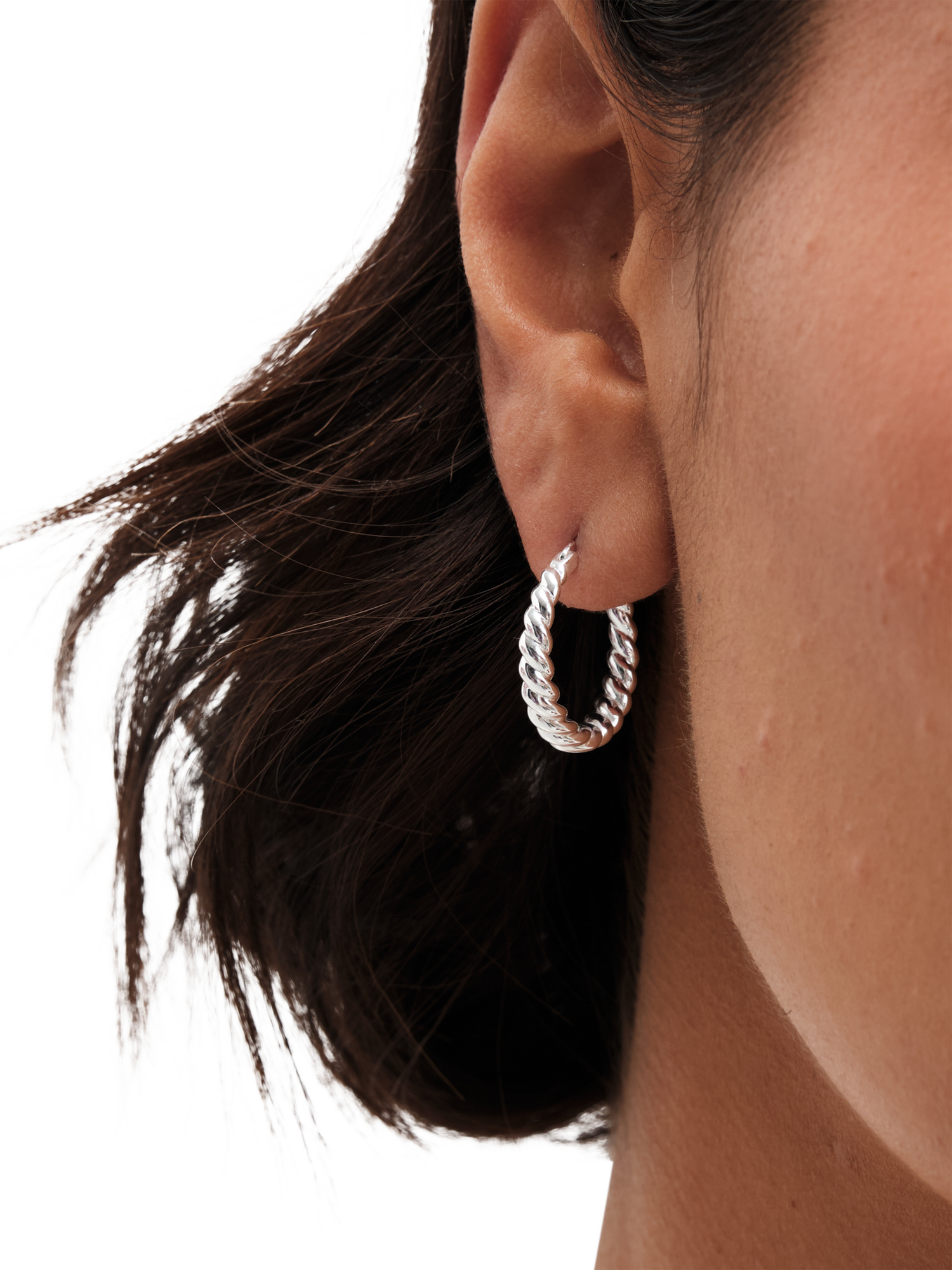 Product image 3 of 3, which shows Simply Silver Sterling Silver 925 Polished Textured Hoop Earrings, Silver