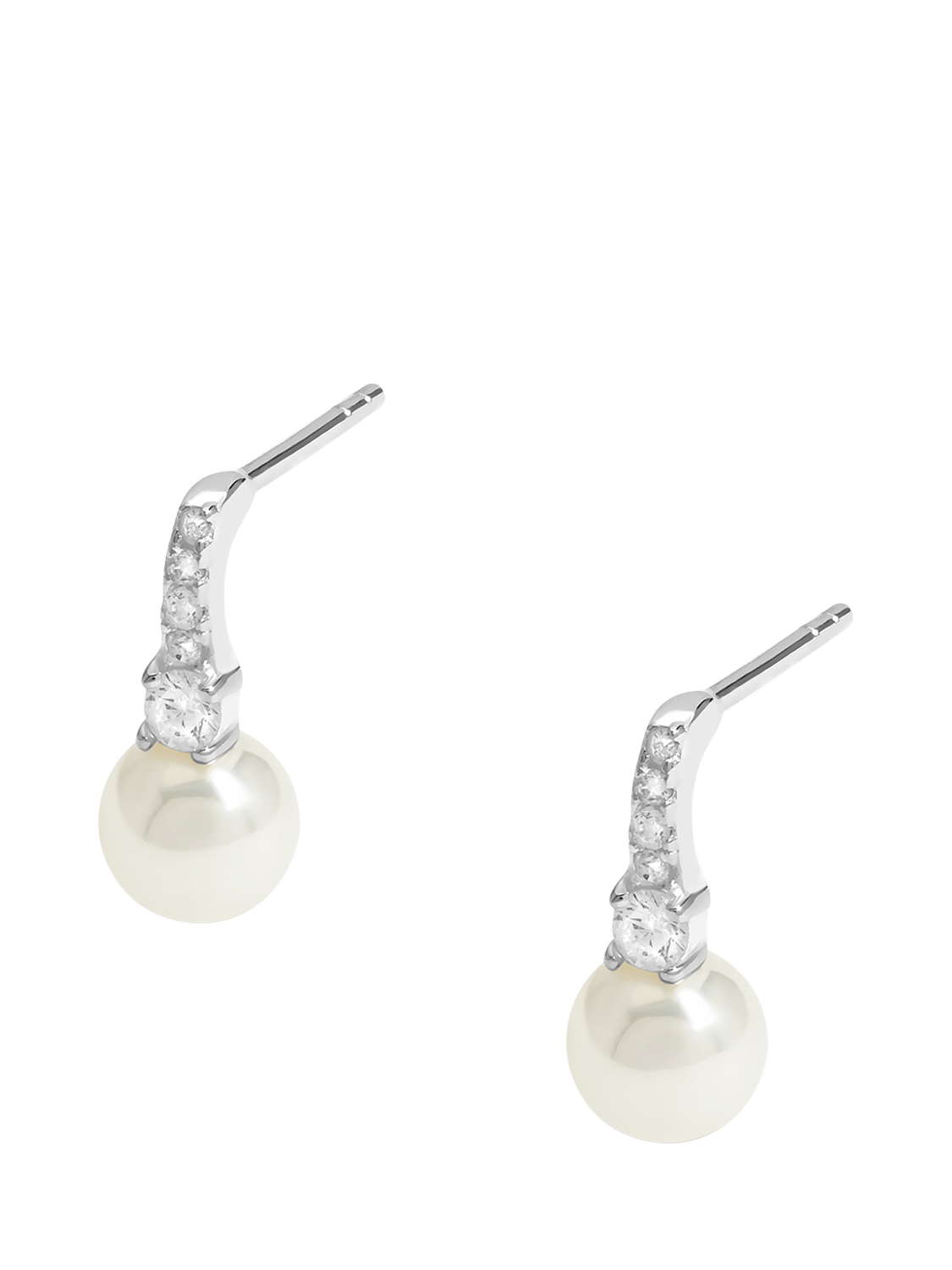 Product image 1 of 3, which shows Simply Silver Cubic Zirconia and Pearl Stick Drop Earrings