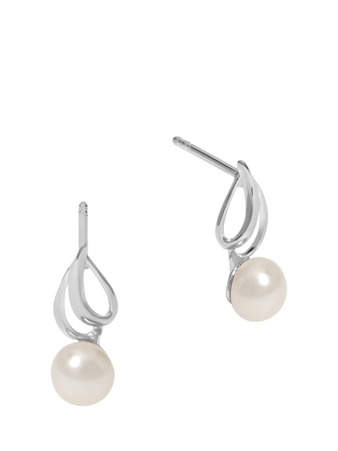 Product image 1 of 3, which shows Simply Silver Polished & Pearl Swirl Earrings, Silver
