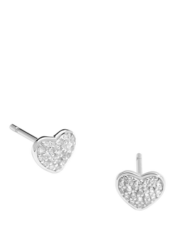 Simply Silver Pave Heart Stud Earrings, Silver, Silver