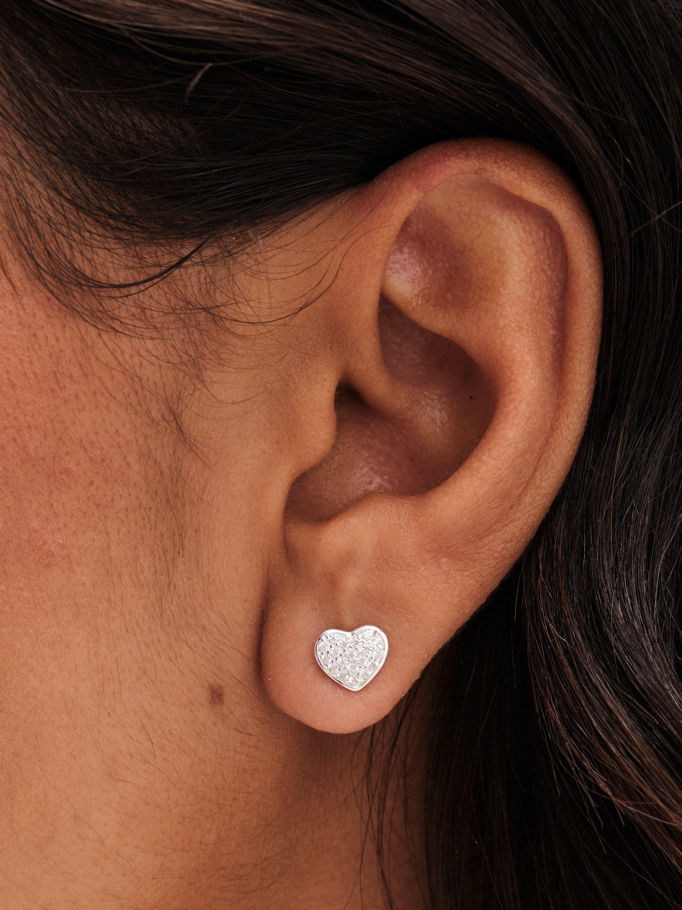 Product image 2 of 3, which shows Simply Silver Pave Heart Stud Earrings, Silver