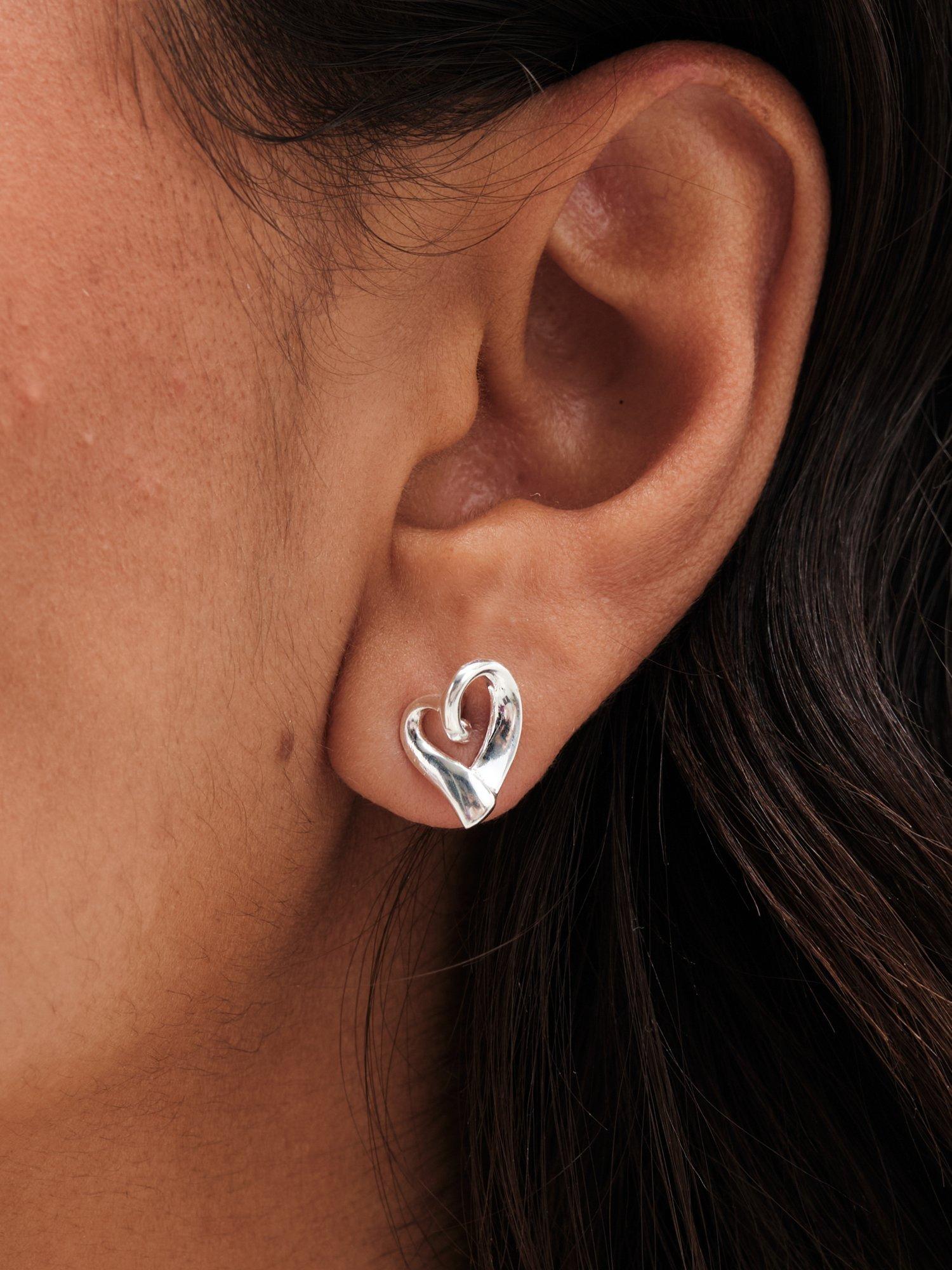 Product image 2 of 3, which shows Simply Silver Polished Tapered Heart Earrings, Silver