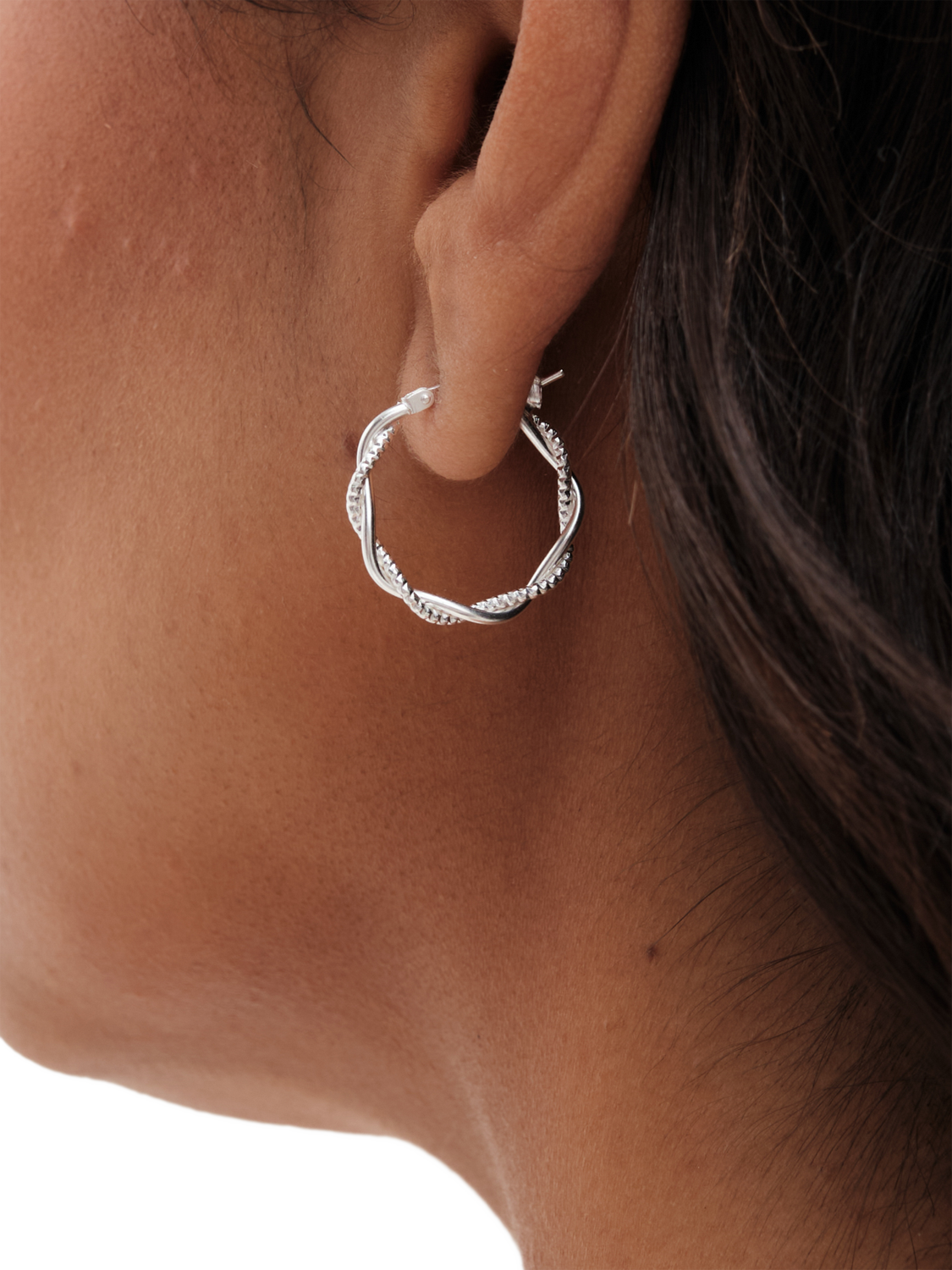 Product image 2 of 4, which shows Simply Silver Twist Hoop Earrings, Silver
