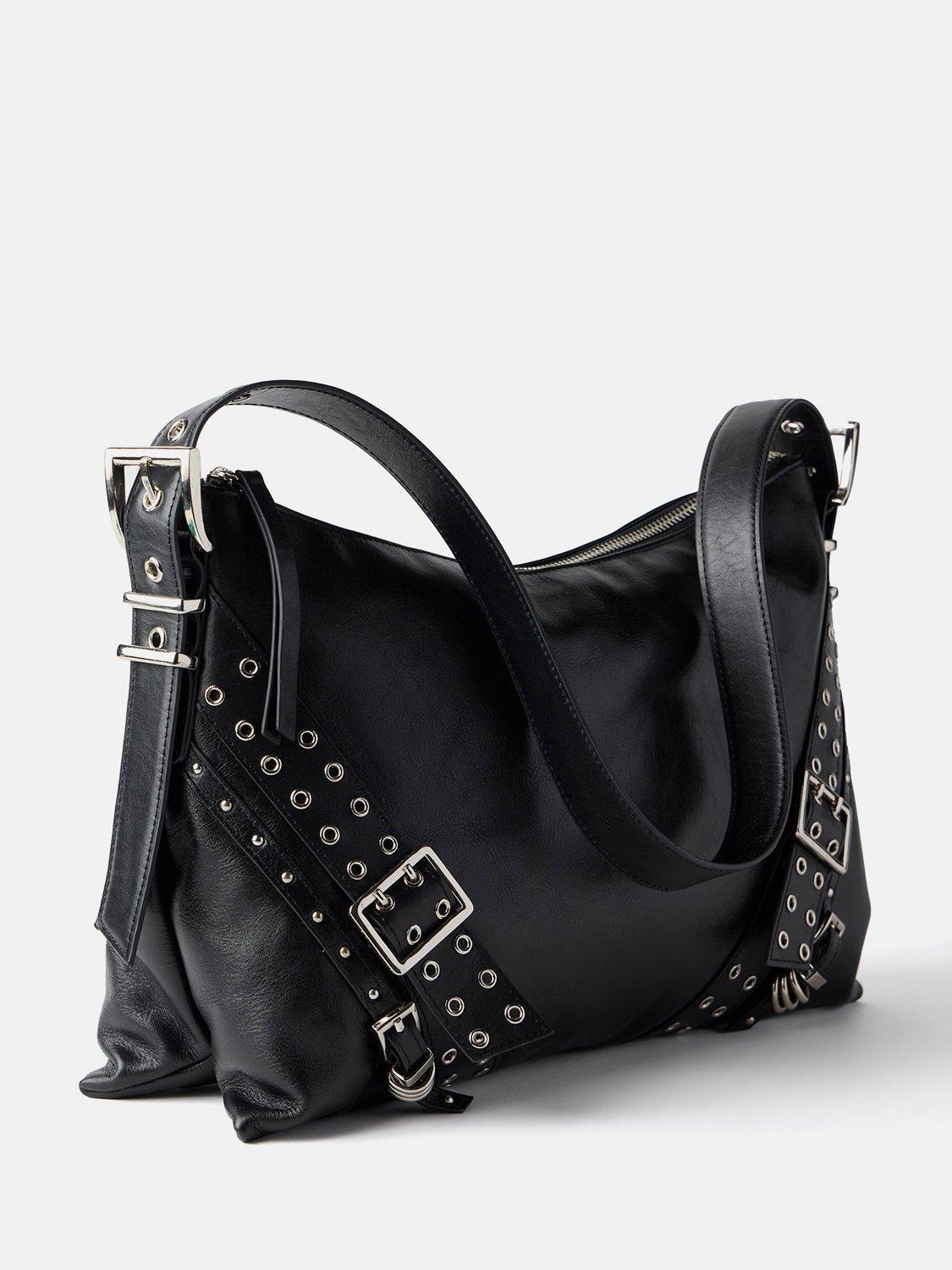 Mint Velvet Leather Buckle Detail Shoulder Bag Black