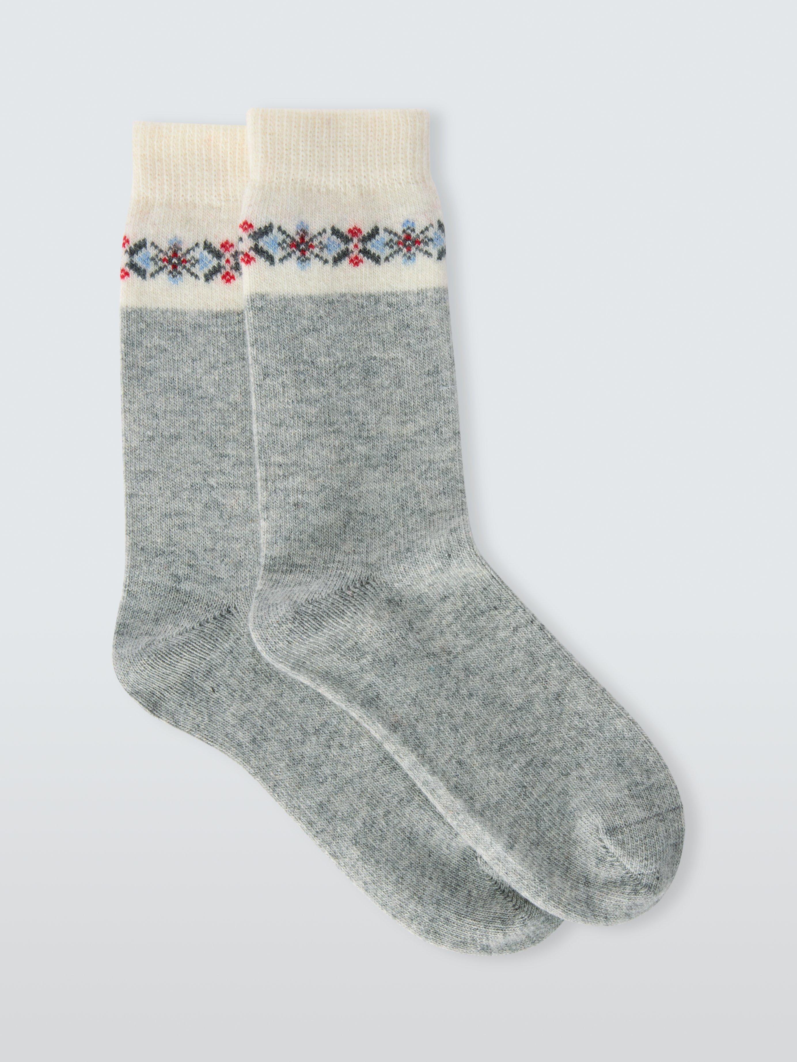 John Lewis Wool and Cashmere Blend Fairisle Socks, Grey