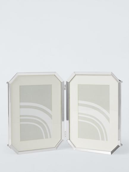 John Lewis Malborough Double Photo Frame & Mount, 4 x 6" (10 x 15cm), Silver, Silver
