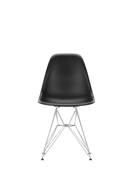 Vitra Eames RE DSR Recycled Plastic Chair, Chrome Legs, Black