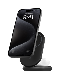 Belkin BoostCharge 2-in-1 Magnetic Foldable Wireless Charging Stand with Qi2, 15W, Black, 
