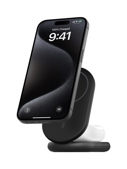 Belkin BoostCharge 2-in-1 Magnetic Foldable Wireless Charging Stand with Qi2, 15W, Black, 