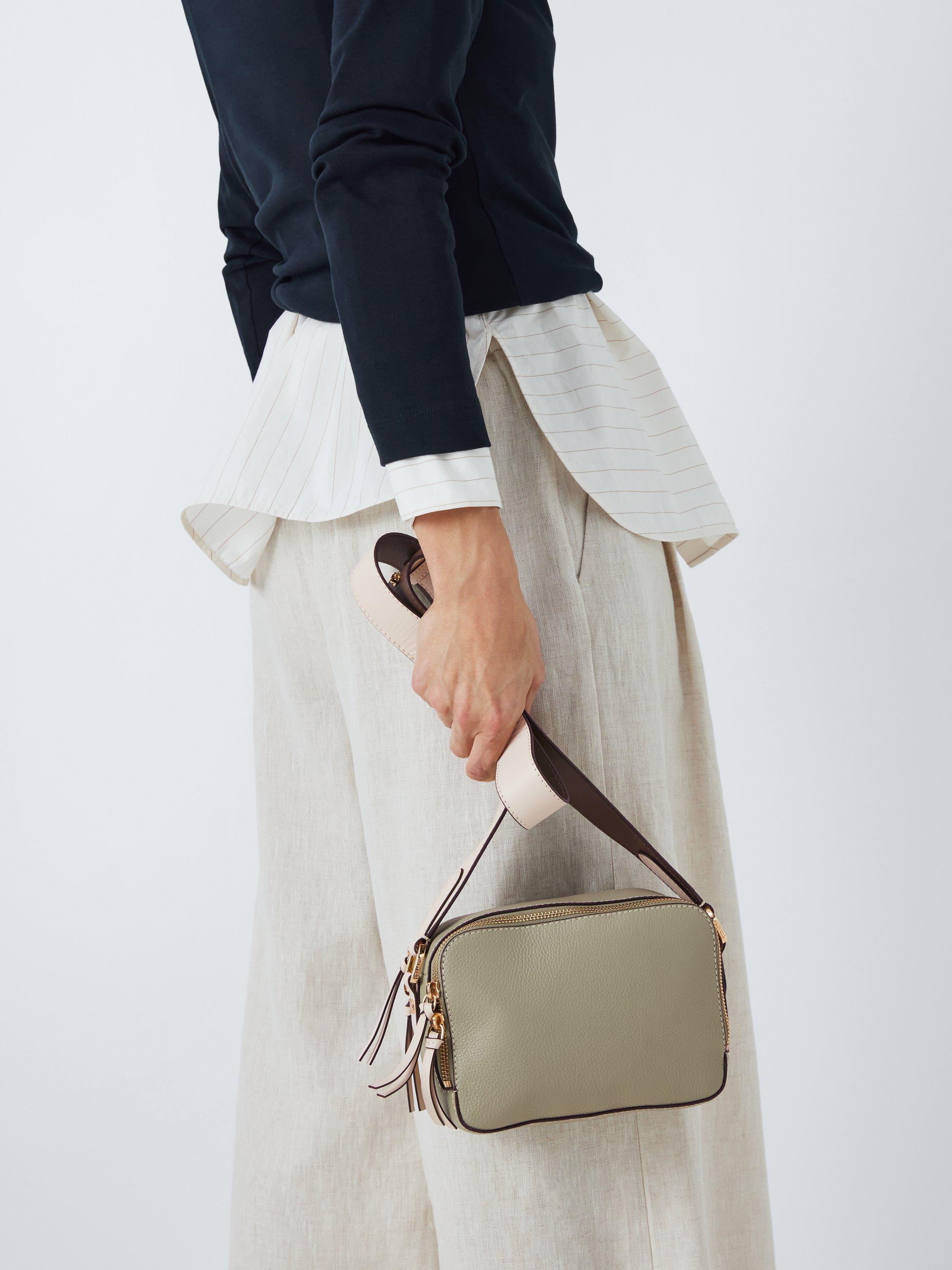 Product image 2 of 6, which shows John Lewis Leather Crossbody Camera Bag, Light Green