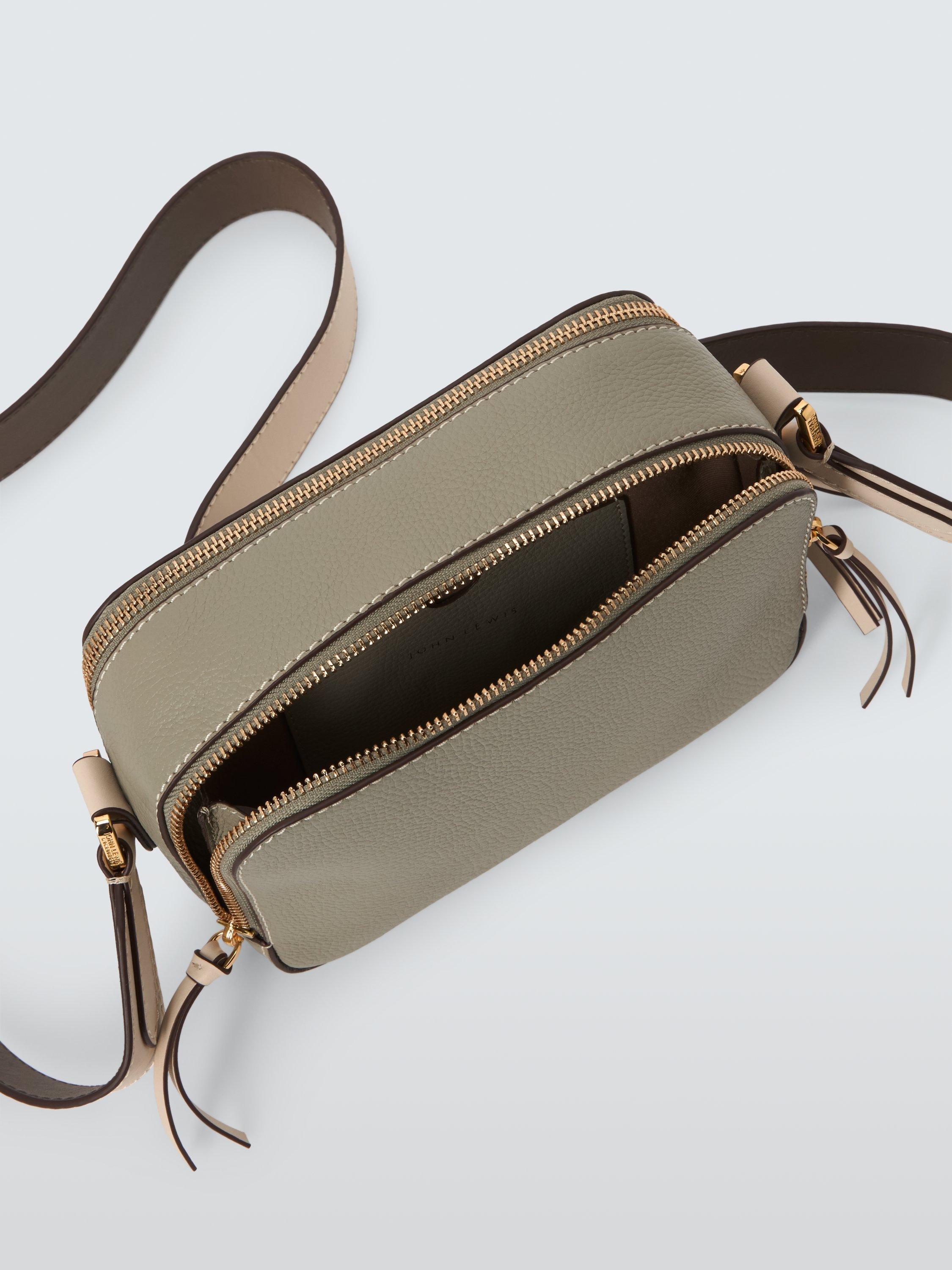 Product image 4 of 6, which shows John Lewis Leather Crossbody Camera Bag, Light Green