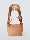 John Lewis Fringe Strap Medium Leather Bag, Camel
