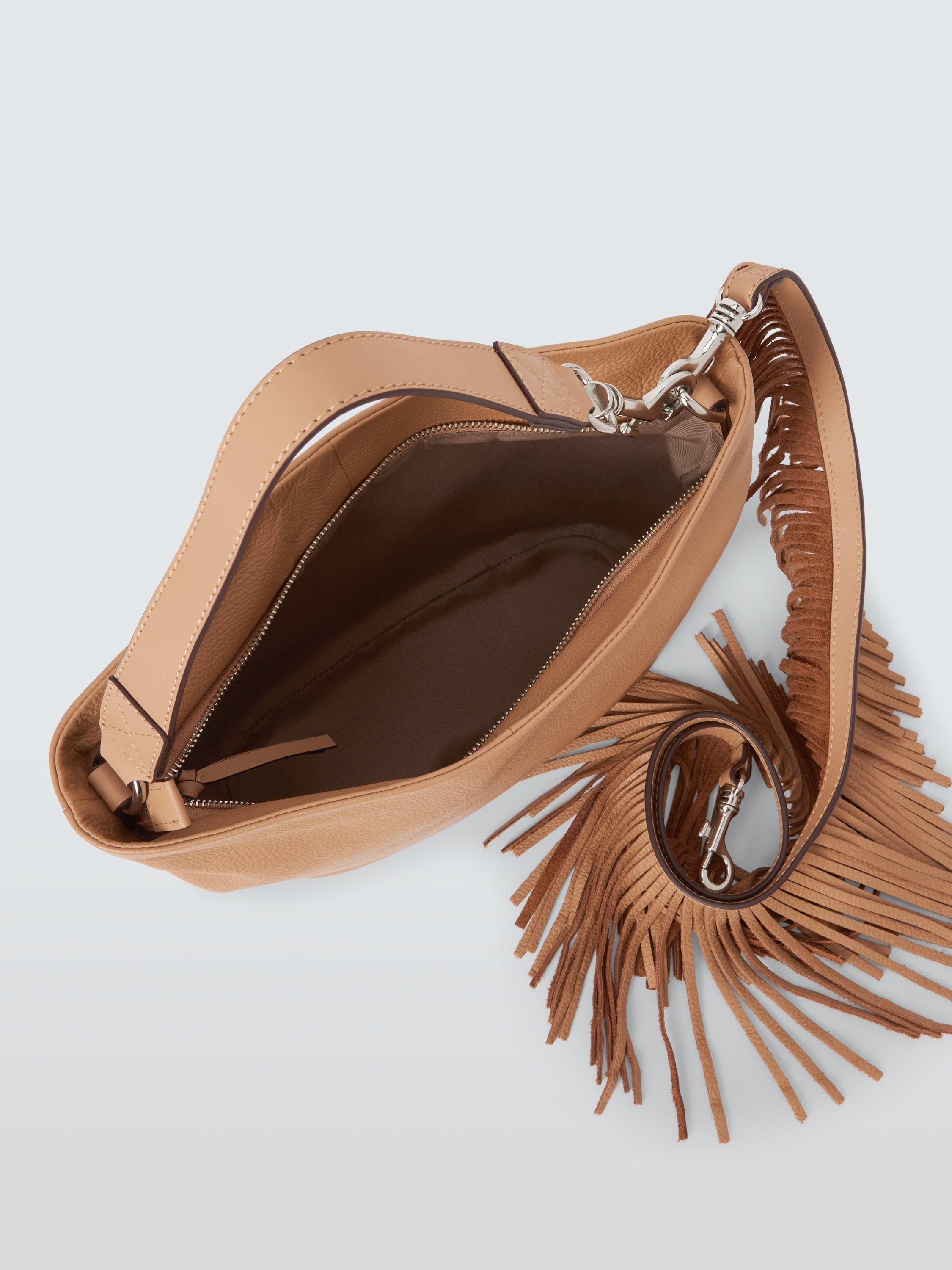 Product image 4 of 7, which shows John Lewis Fringe Strap Medium Leather Bag, Camel