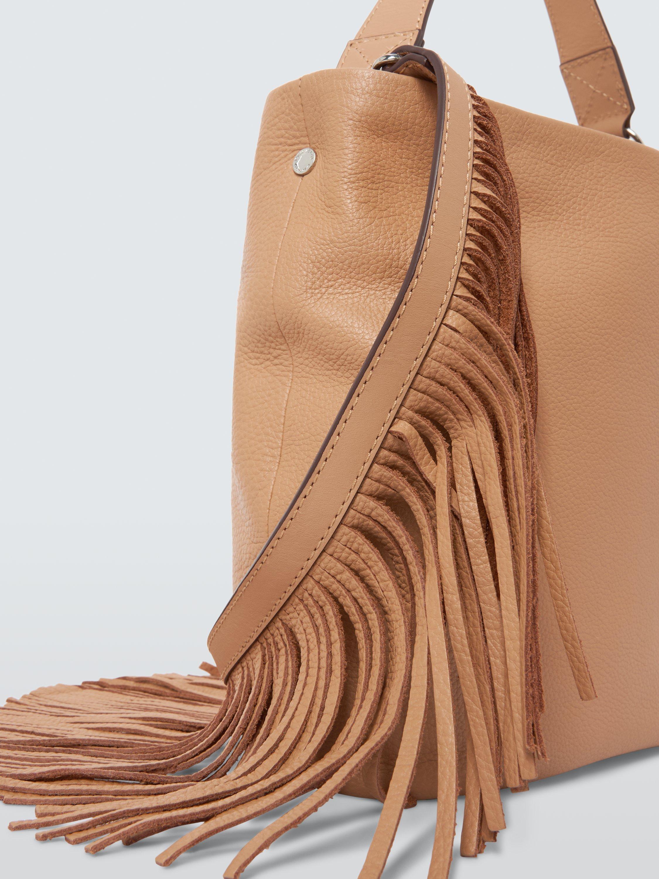 Product image 5 of 7, which shows John Lewis Fringe Strap Medium Leather Bag, Camel