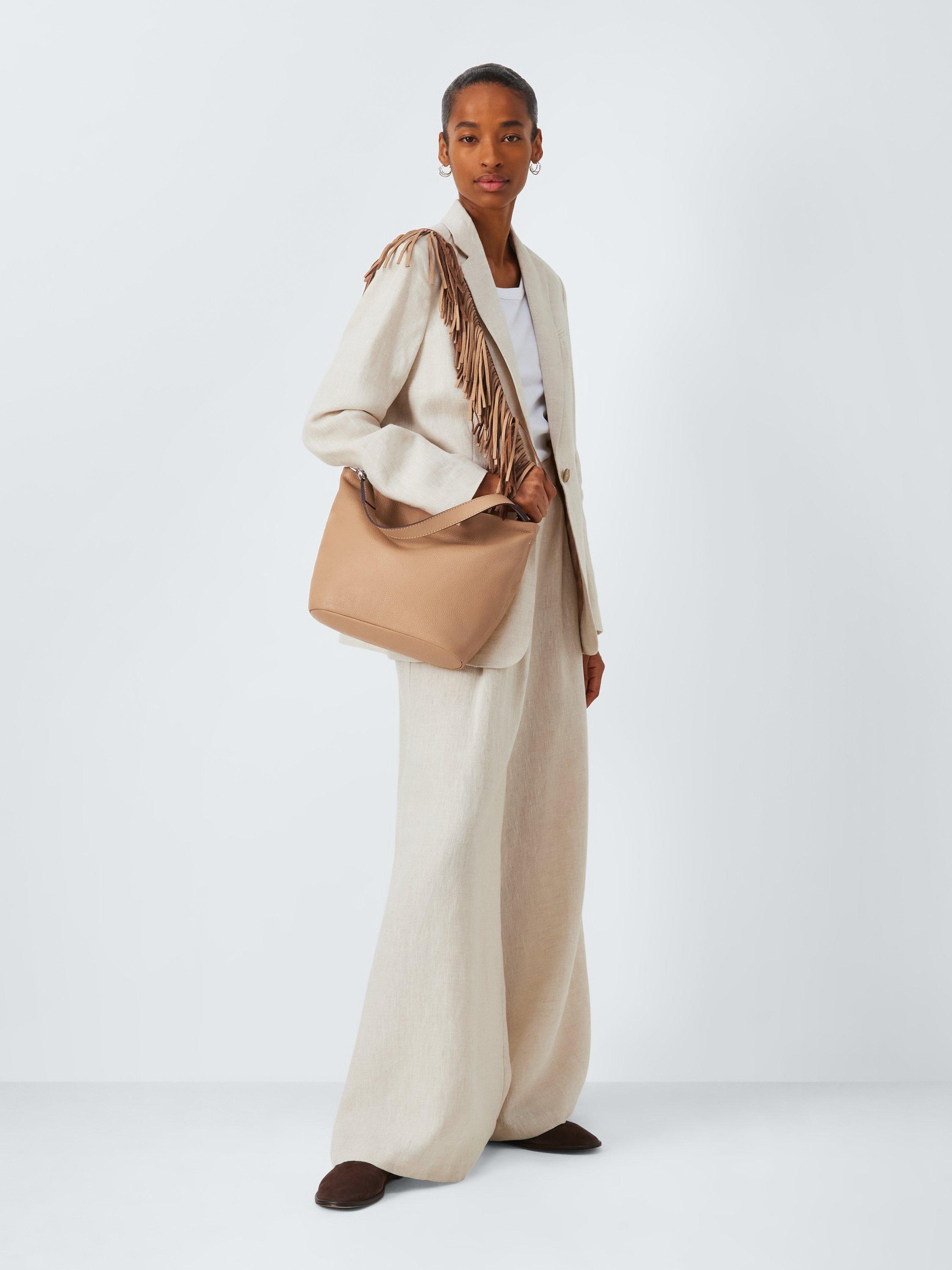 Product image 2 of 7, which shows John Lewis Fringe Strap Medium Leather Bag, Camel