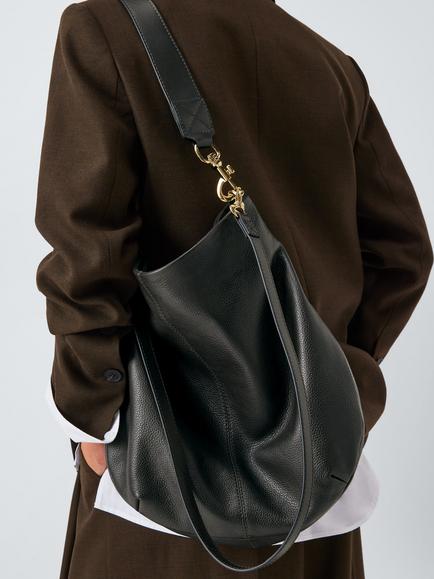 John Lewis Oversized Leather Hobo Shoulder Bag - view 2, Black