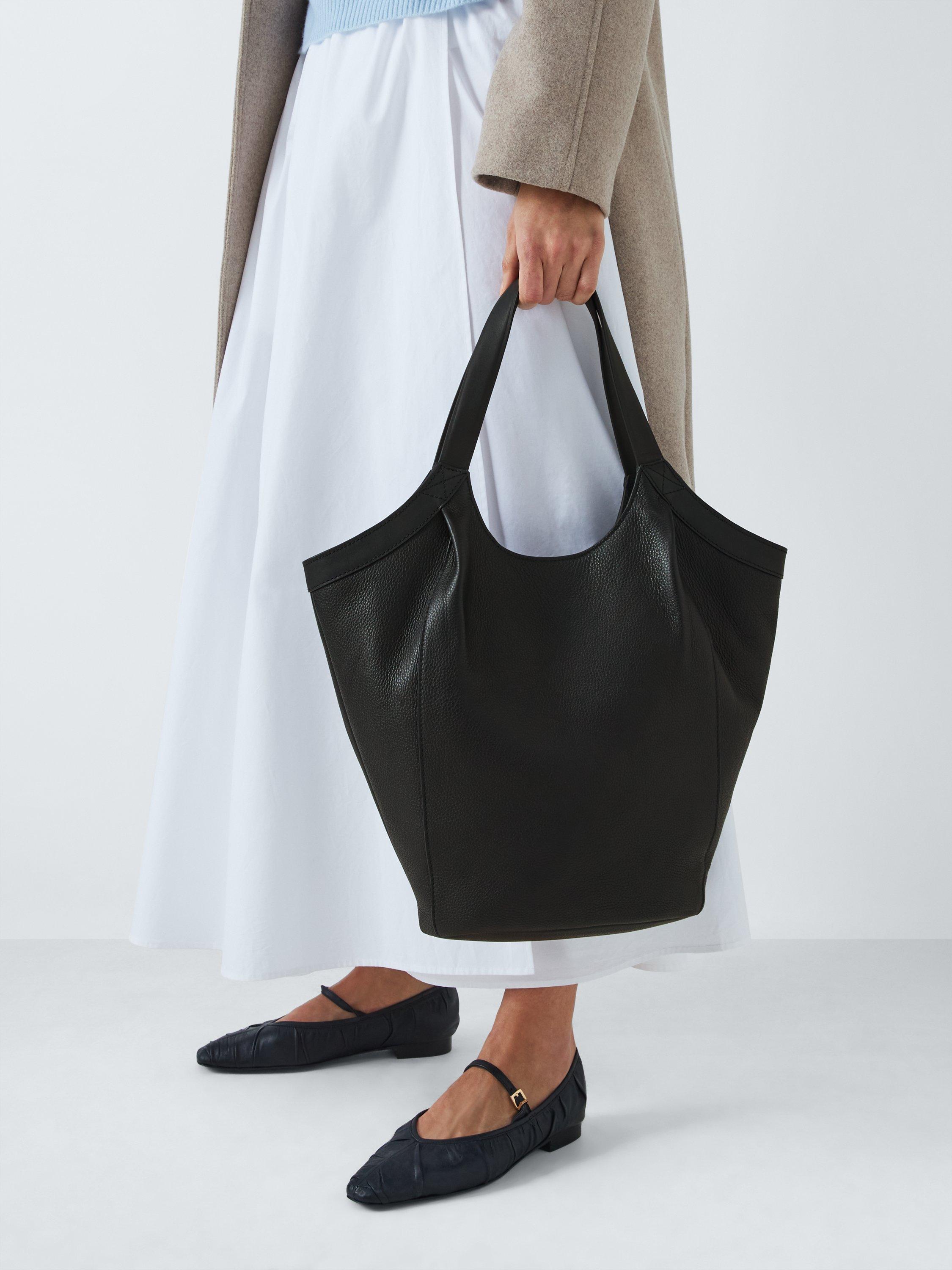 Product image 2 of 6, which shows John Lewis Luxe Leather North South Hobo Bag, Black